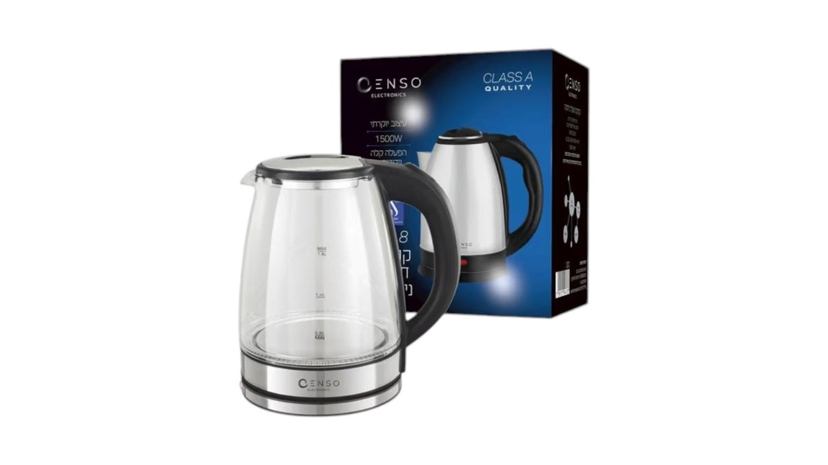 קומקום  זכוכית שחור 1.8 ליטר 1500W – אנסו ENSO
