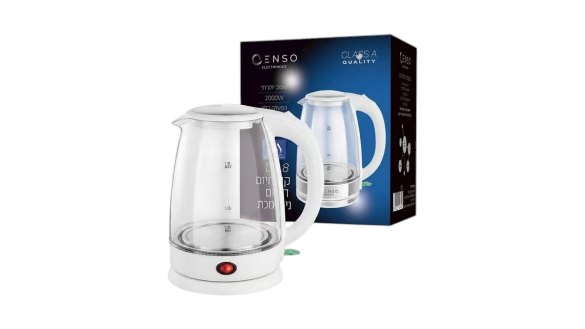 קומקום חשמלי זכוכית לבן 1.8 ליטר 1500W ENSO | חימום מהיר + תאורת LED